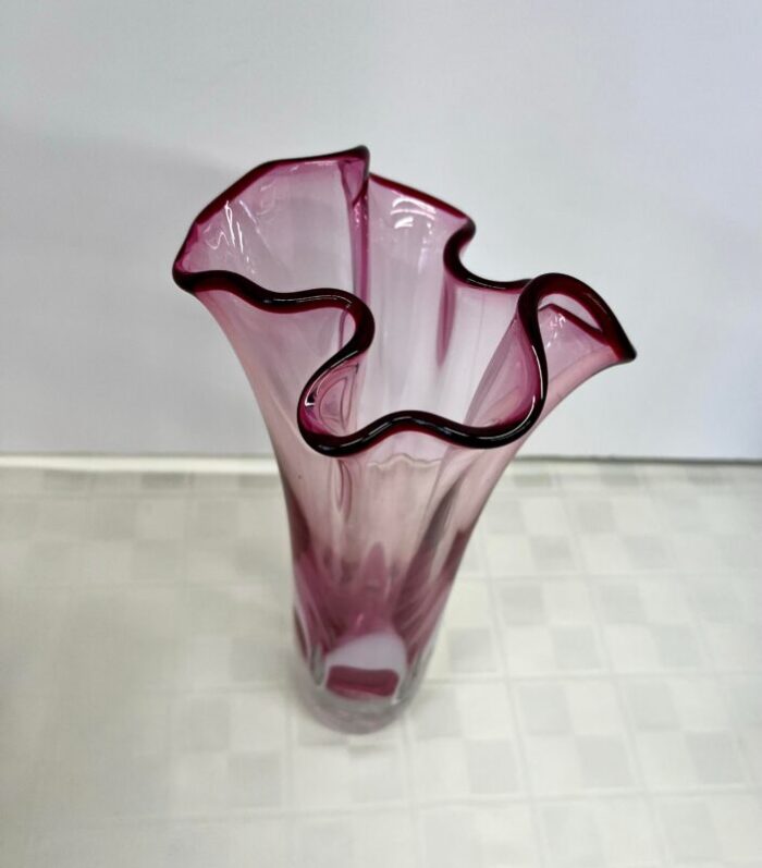 mid 20th century hand blown pink art handkerchief glass vase by adam jablonski signed 0041