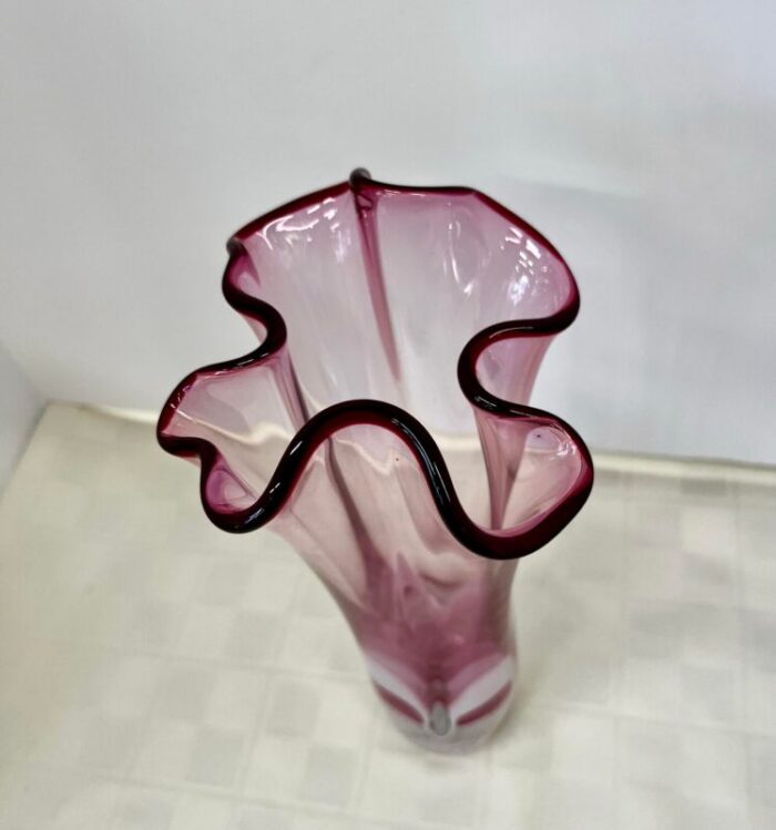 mid 20th century hand blown pink art handkerchief glass vase by adam jablonski signed 5377