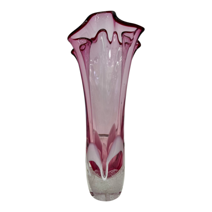 mid 20th century hand blown pink art handkerchief glass vase by adam jablonski signed 7708