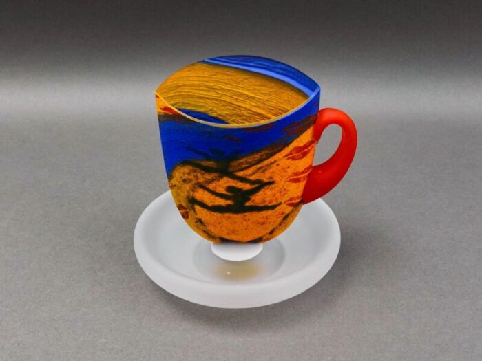 mid 20th century kosta boda sweden kjell engman atelier art glass dancing tea cup mug sculpture 0949