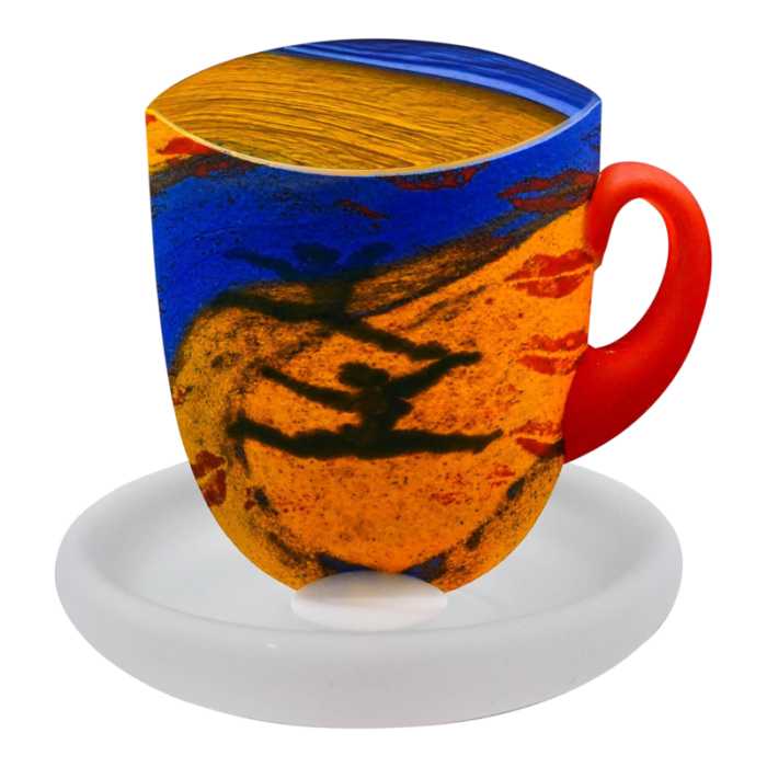 mid 20th century kosta boda sweden kjell engman atelier art glass dancing tea cup mug sculpture 9394