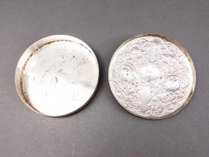 mid 20th century persian islamic middle east silver repousse round trinket box 9299