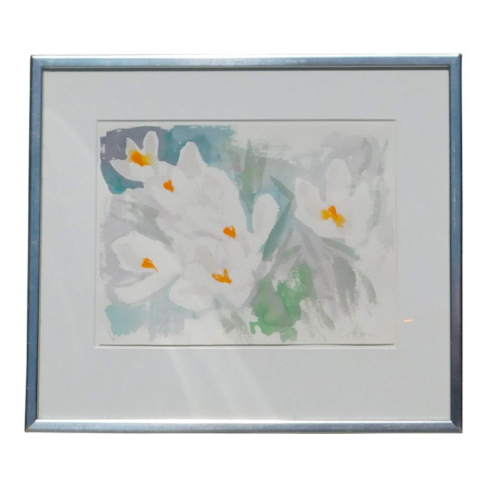 mid 20th century sister corita kent original watercolor flowers painting framed 1997