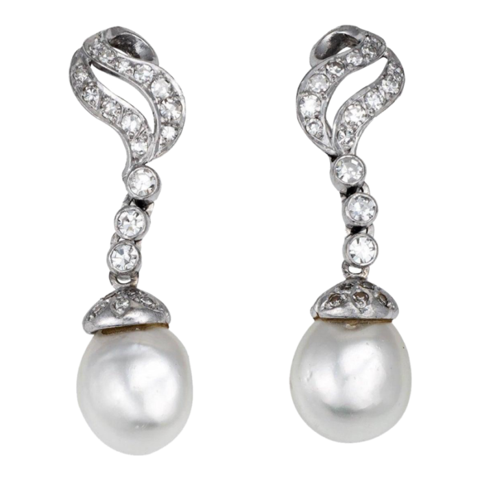 mid century baroque pearl diamond earrings 14k white gold 15 drops jewelry 8109