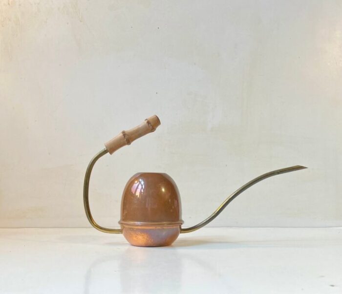 mid century brass copper and bamboo watering can 1960s 1