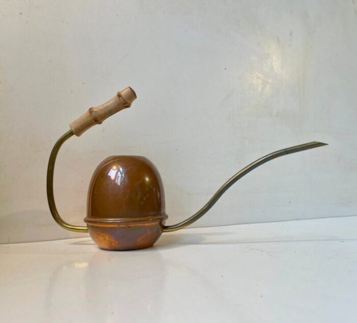 mid century brass copper and bamboo watering can 1960s 2