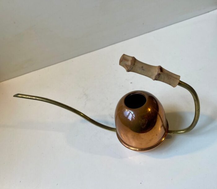 mid century brass copper and bamboo watering can 1960s 3