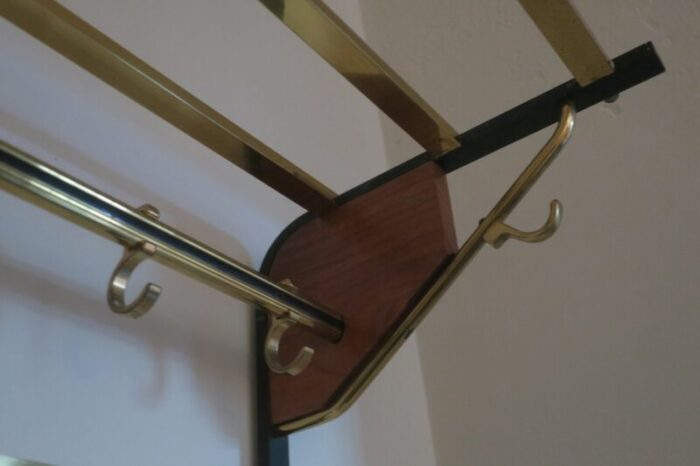 mid century coat and hat rack in brass and teak 1960s 10