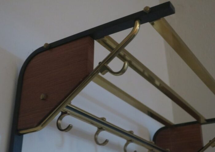 mid century coat and hat rack in brass and teak 1960s 2