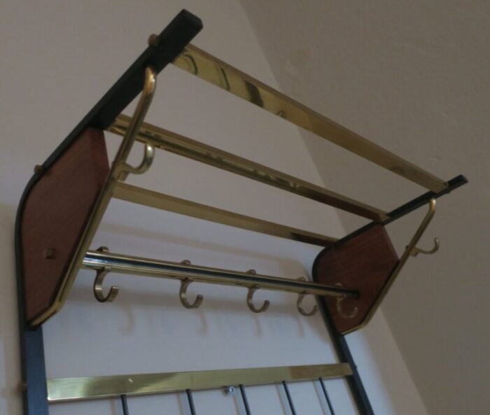 mid century coat and hat rack in brass and teak 1960s 3