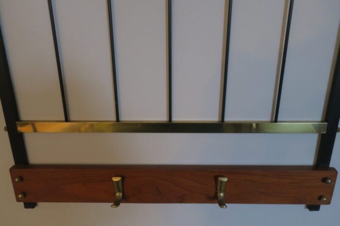 mid century coat and hat rack in brass and teak 1960s 4