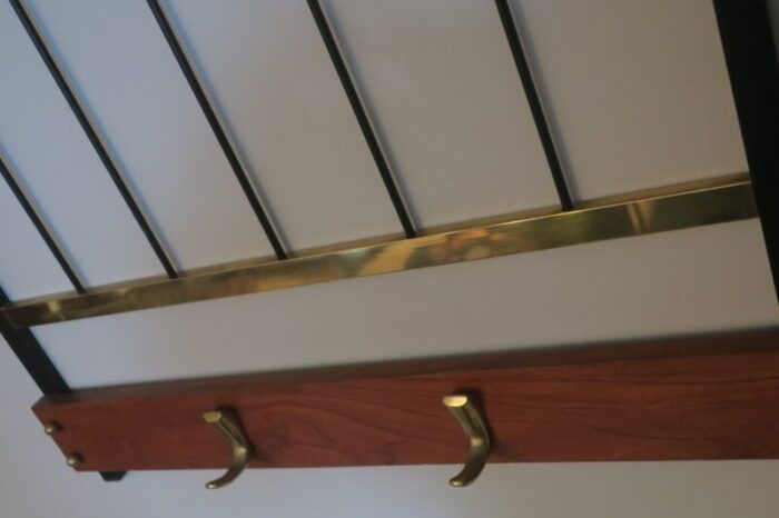 mid century coat and hat rack in brass and teak 1960s 5