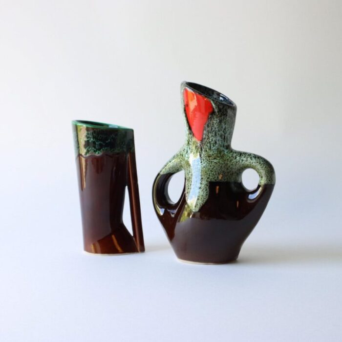 mid century fat lava style vases from vallauris set of 2 2