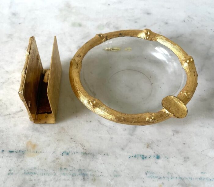 mid century french gold bamboo ashtray with match holder 9522