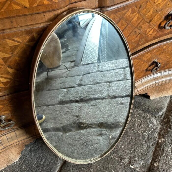 mid century italian modern brass oval wall mirror in the style of gio ponti 1950s 10