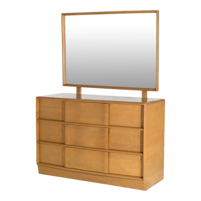 mid century modern heywood wakefield dresser and mirror in wheat circa 1950 3893