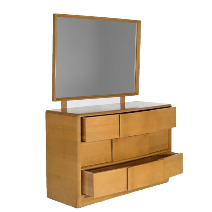 mid century modern heywood wakefield dresser and mirror in wheat circa 1950 9087