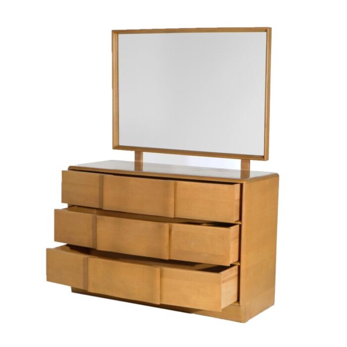 mid century modern heywood wakefield dresser and mirror in wheat circa 1950 9685