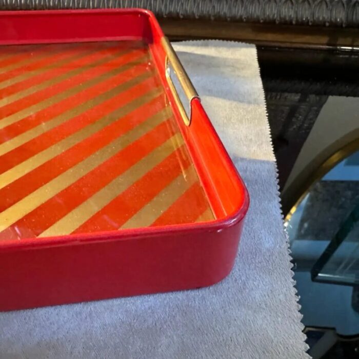 mid century modern italian red and gold painted metal rectangular tray 1960s 10