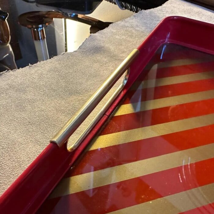 mid century modern italian red and gold painted metal rectangular tray 1960s 11