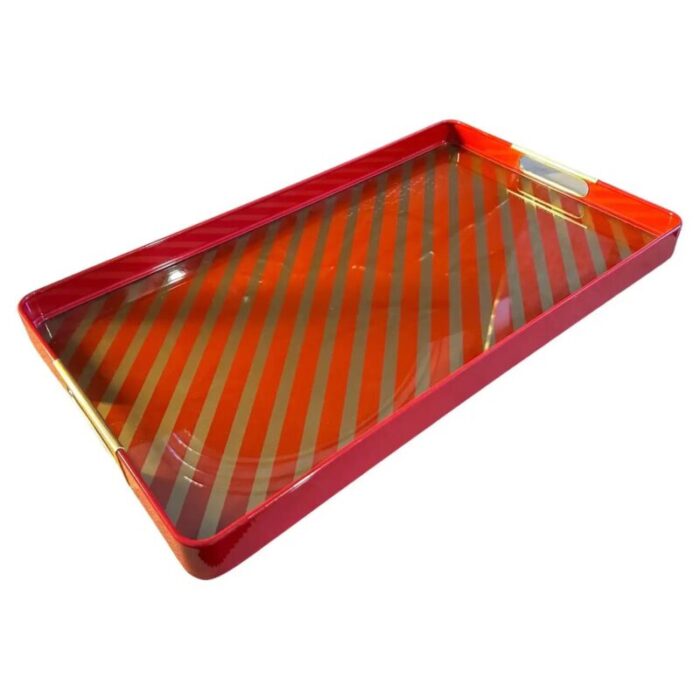 mid century modern italian red and gold painted metal rectangular tray 1960s 2