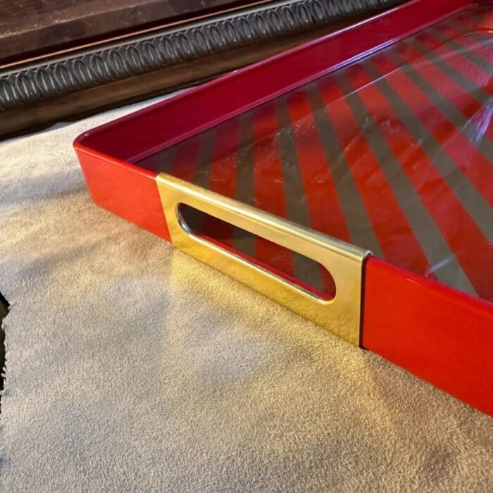 mid century modern italian red and gold painted metal rectangular tray 1960s 4