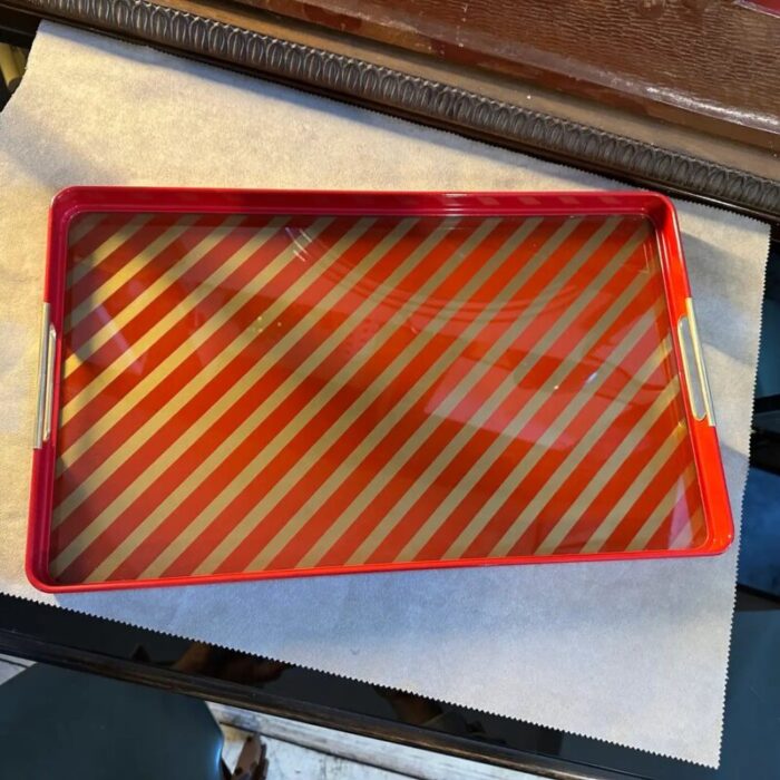 mid century modern italian red and gold painted metal rectangular tray 1960s 5