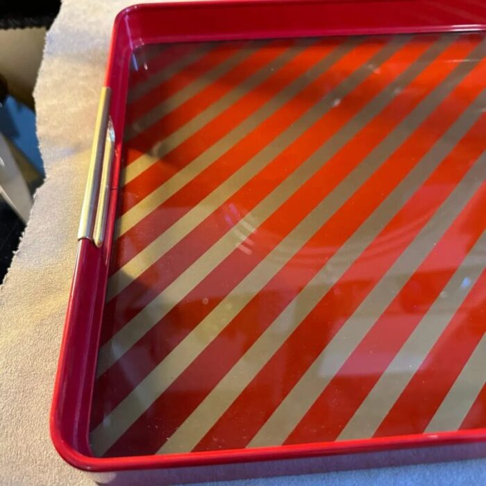 mid century modern italian red and gold painted metal rectangular tray 1960s 6