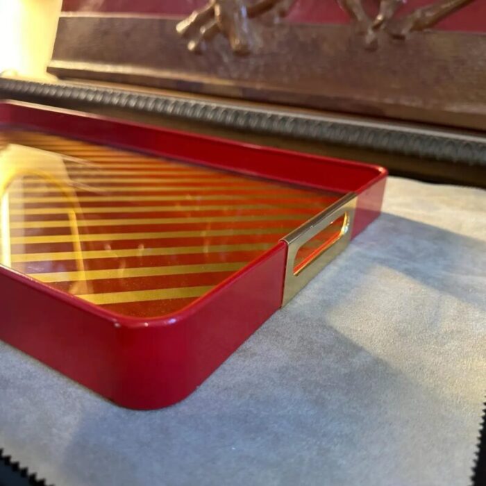 mid century modern italian red and gold painted metal rectangular tray 1960s 7