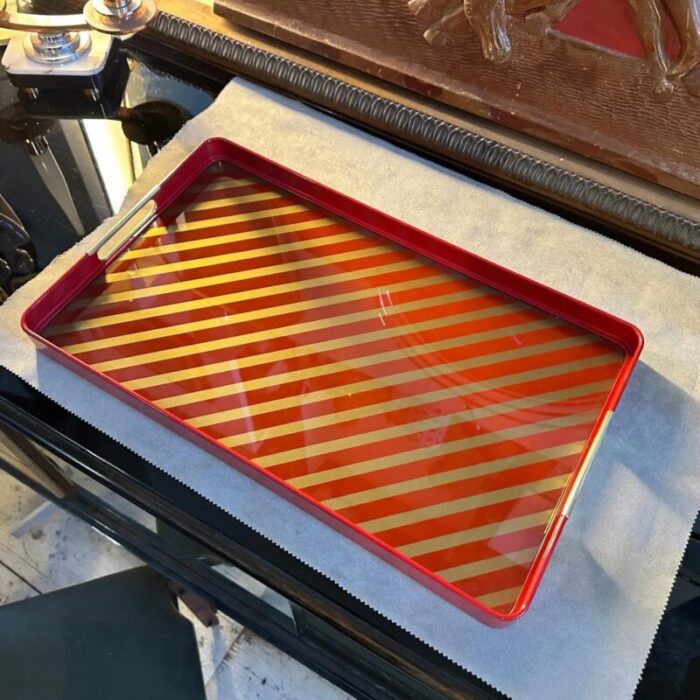 mid century modern italian red and gold painted metal rectangular tray 1960s 9