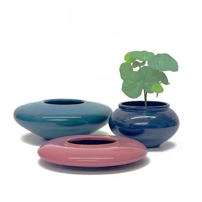 mid century modern jewel toned ceramic planter curation group of 3 4989