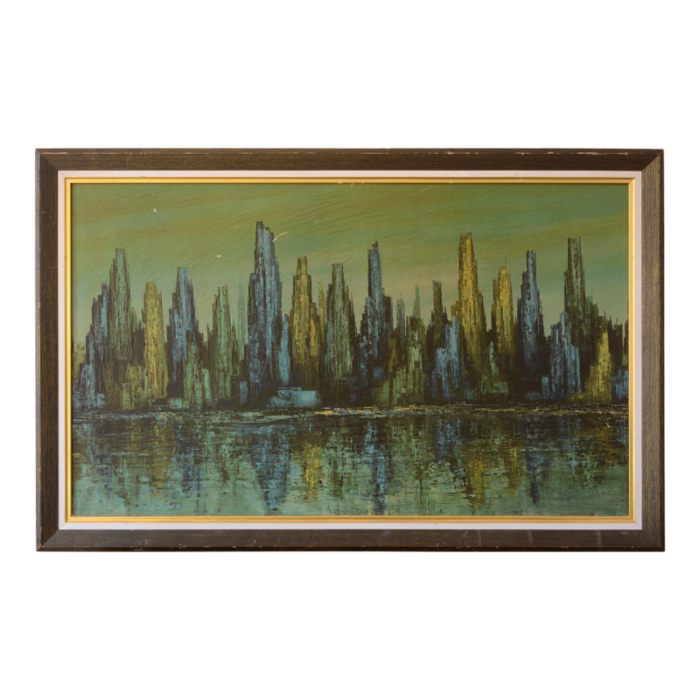 mid century monochromatic abstract brutalist cityscape print framed 6500