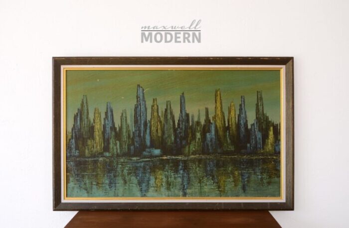 mid century monochromatic abstract brutalist cityscape print framed 9712