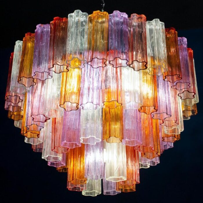 mid century multicolored murano glass tronchi chandelier 1970s 7464