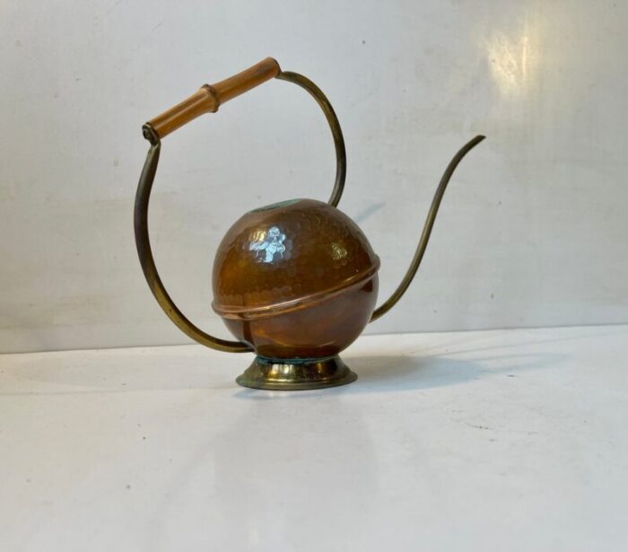 mid century orbit watering can in copper brass and bamboo 1950s 4