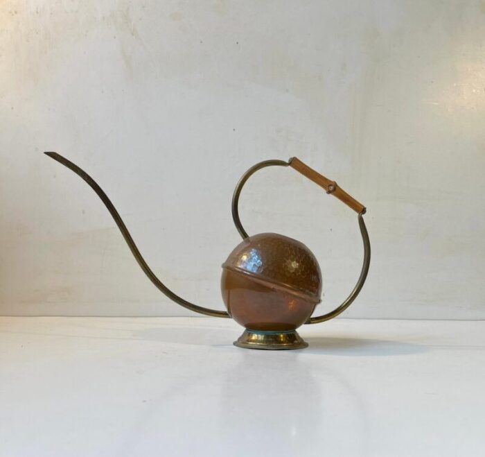 mid century orbit watering can in copper brass and bamboo 1950s 5