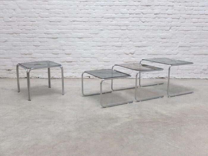 mid century side table in chrome and glass by gastone rinaldi 1970s 5063