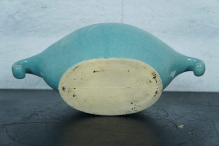 mid century turquoise glaze pottery planter jardiniere cachepot centerpiece bowl 7389