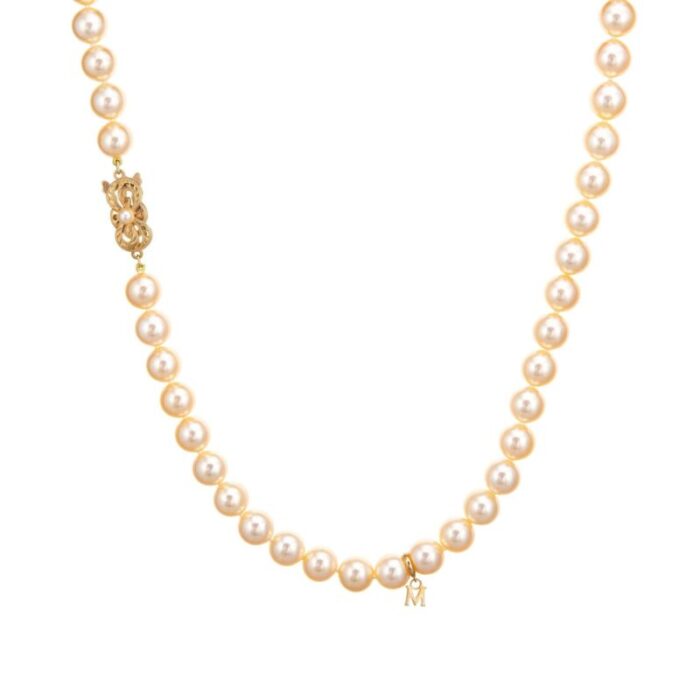 mikimoto 8mm golden akoya pearl necklace 17 strand estate fine jewelry 6902