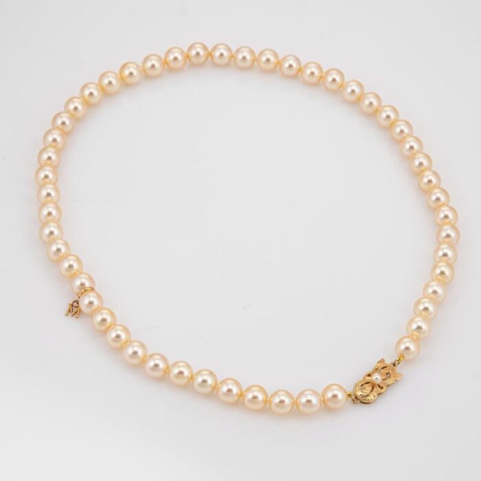 mikimoto 8mm golden akoya pearl necklace 17 strand estate fine jewelry 8301