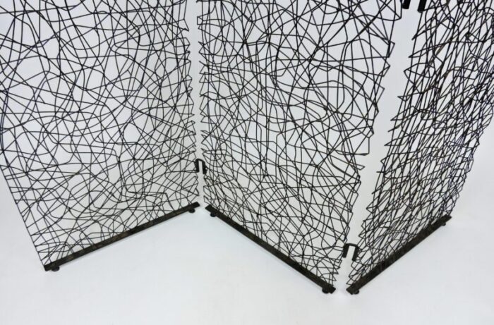 modern vintage abstract metal wire three panel screen or room divider 4916