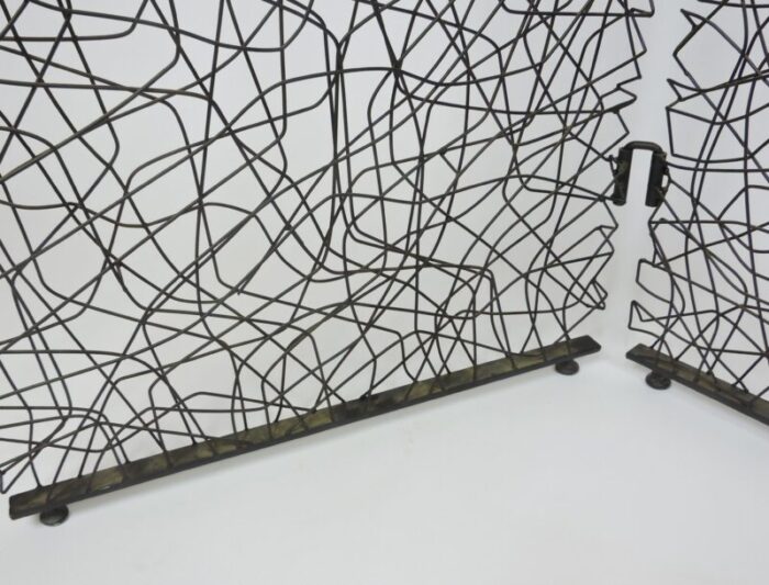 modern vintage abstract metal wire three panel screen or room divider 5406