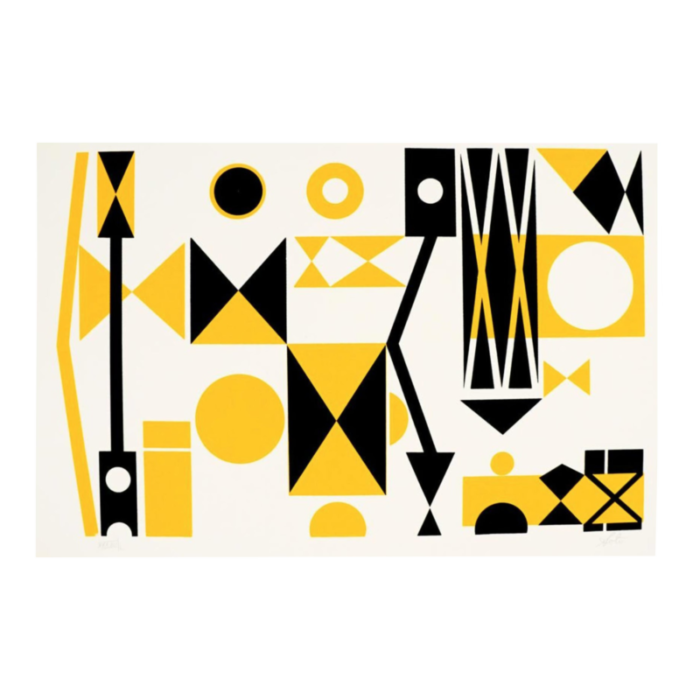 modern yellow and black geometric lithograph by soto 4860