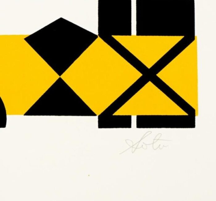 modern yellow and black geometric lithograph by soto 7836