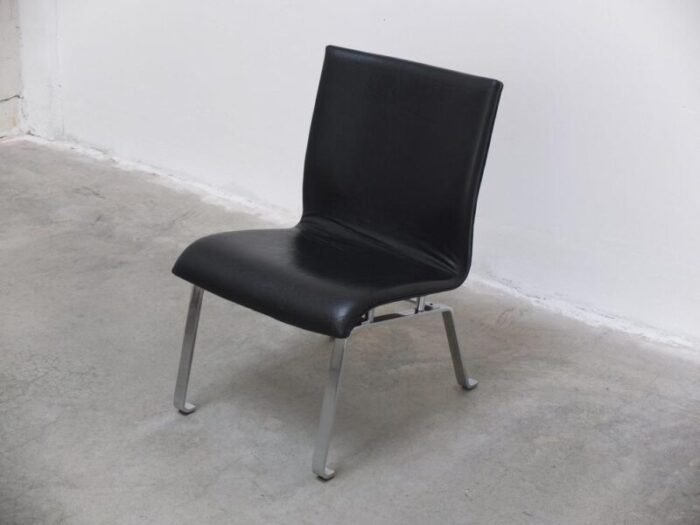 modernist black leather and steel lounge chair 1960s 2536