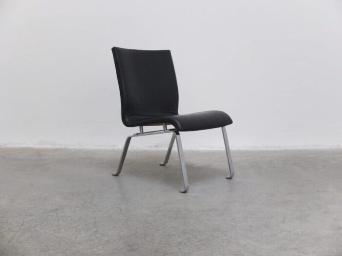 modernist black leather and steel lounge chair 1960s 3557