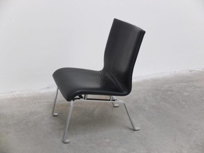 modernist black leather and steel lounge chair 1960s 3984