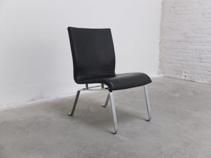 modernist black leather and steel lounge chair 1960s 4264