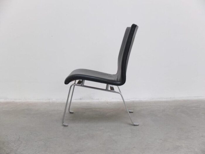 modernist black leather and steel lounge chair 1960s 4943