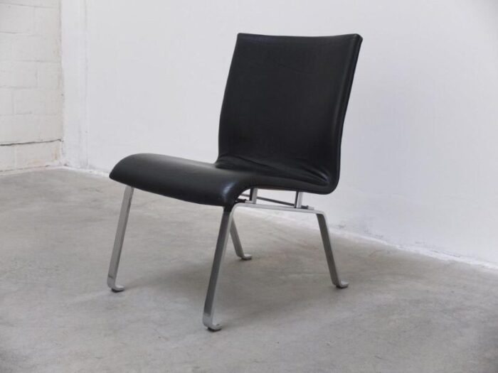 modernist black leather and steel lounge chair 1960s 5487